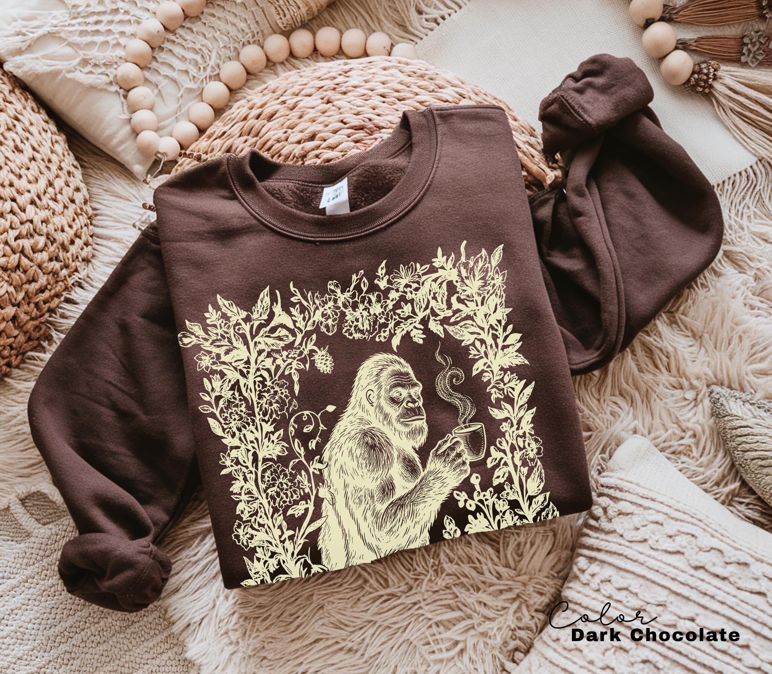Big Foot Drinking Coffee Retro Nature Floral Tee