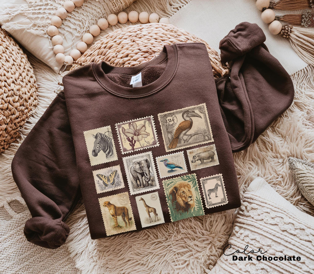 Animal Stamp Shirt, Nature Postage Stamp T-Shirt, Cottagecore, Safari Animals, Retro Vintage Style