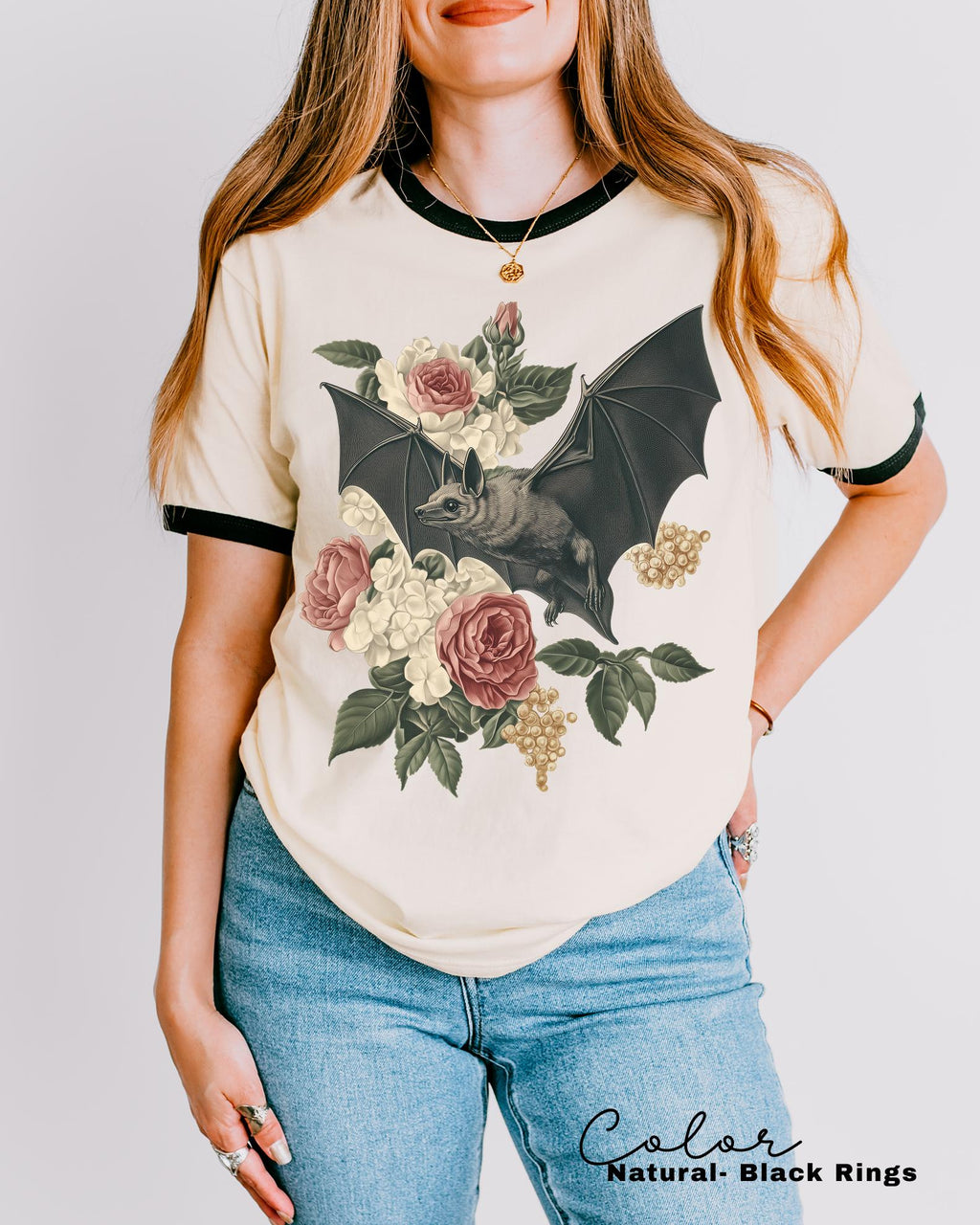 Dark Academia Bat Retro Ringer Shirt, Gothic Cottagecore Graphic Tee, Bats 90s T Shirt, Goblincore