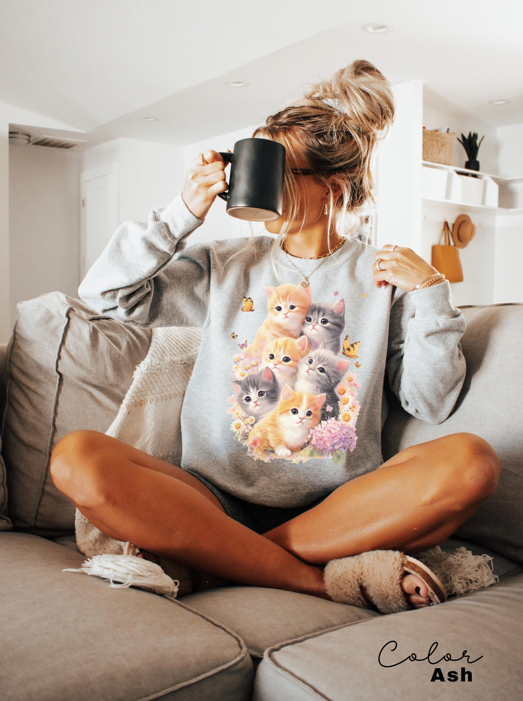 Retro Kitten Shirt Vintage Floral Cat Tee Cottagecore Cat Lover Gift