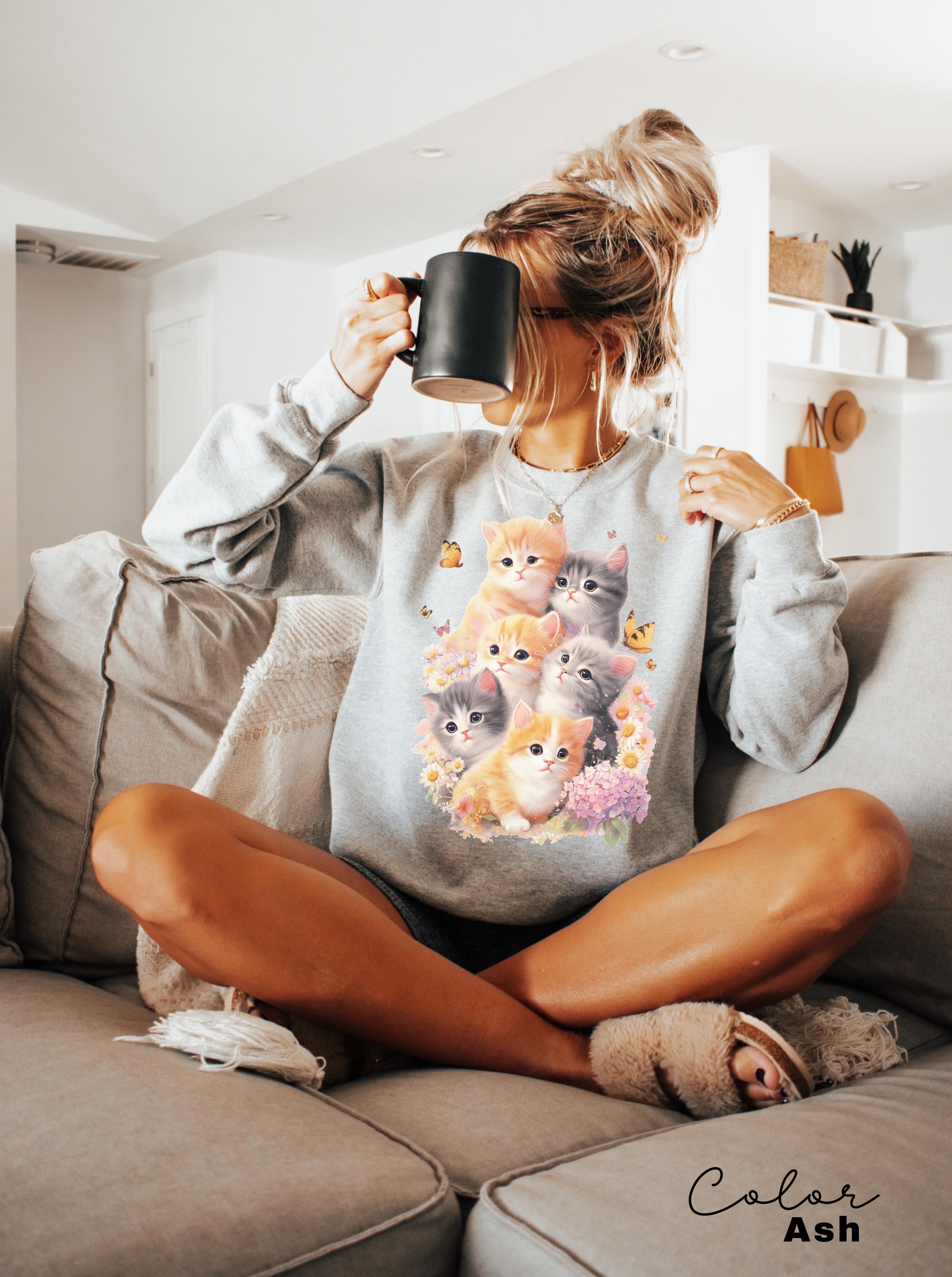 Retro Kitten Shirt Vintage Floral Cat Tee Cottagecore Cat Lover Gift