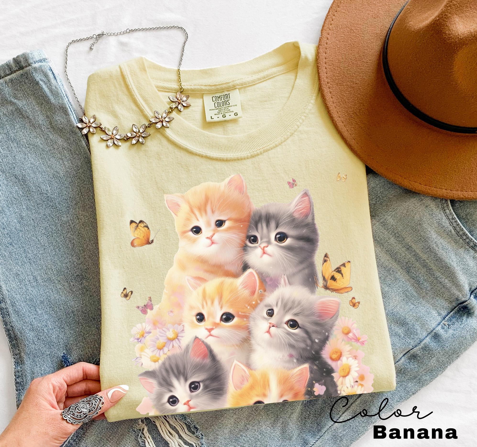 Retro Kitten Shirt Vintage Floral Cat Tee Cottagecore Cat Lover Gift