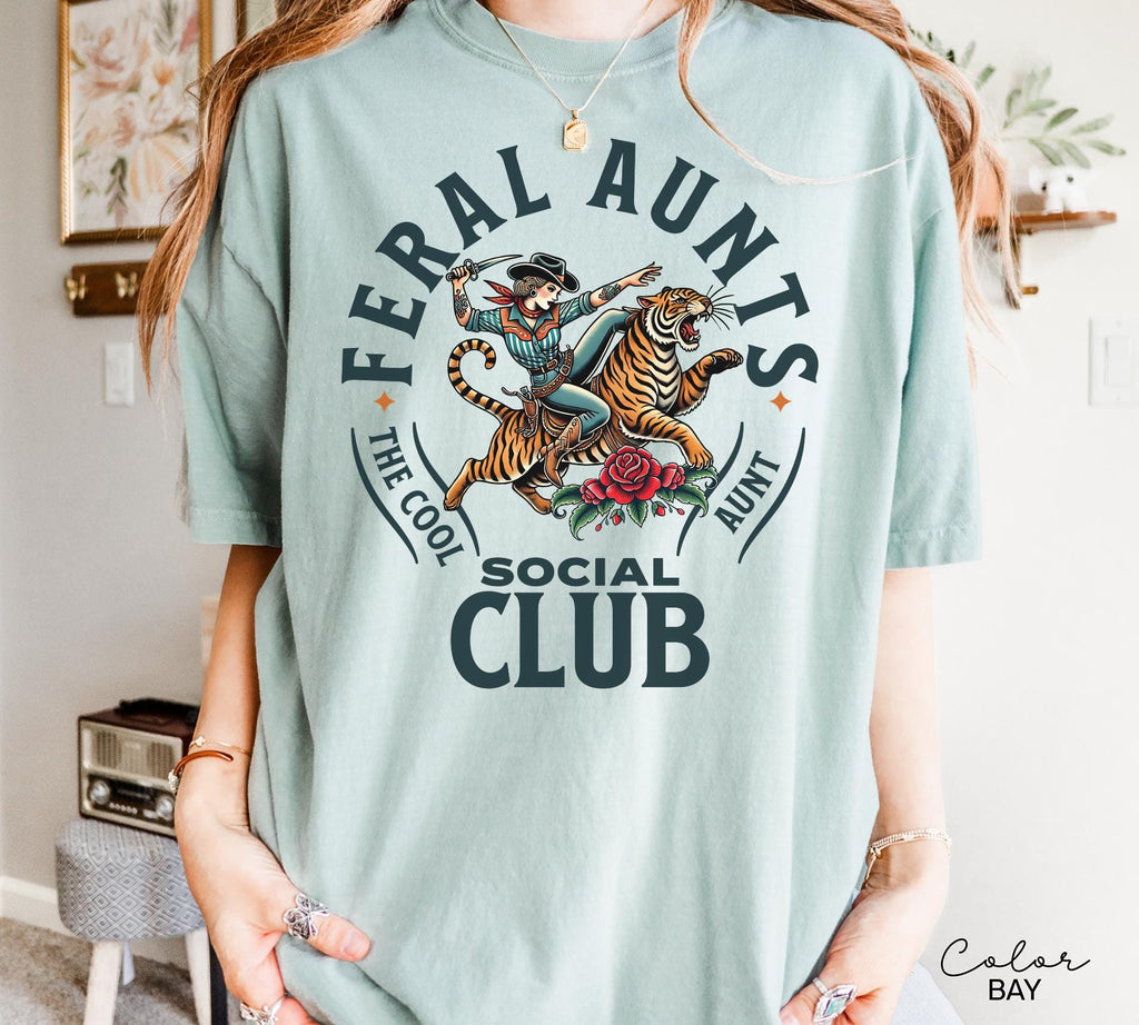 Feral Aunt Social Club Retro Tiger T-Shirt for Pregnancy Reveal