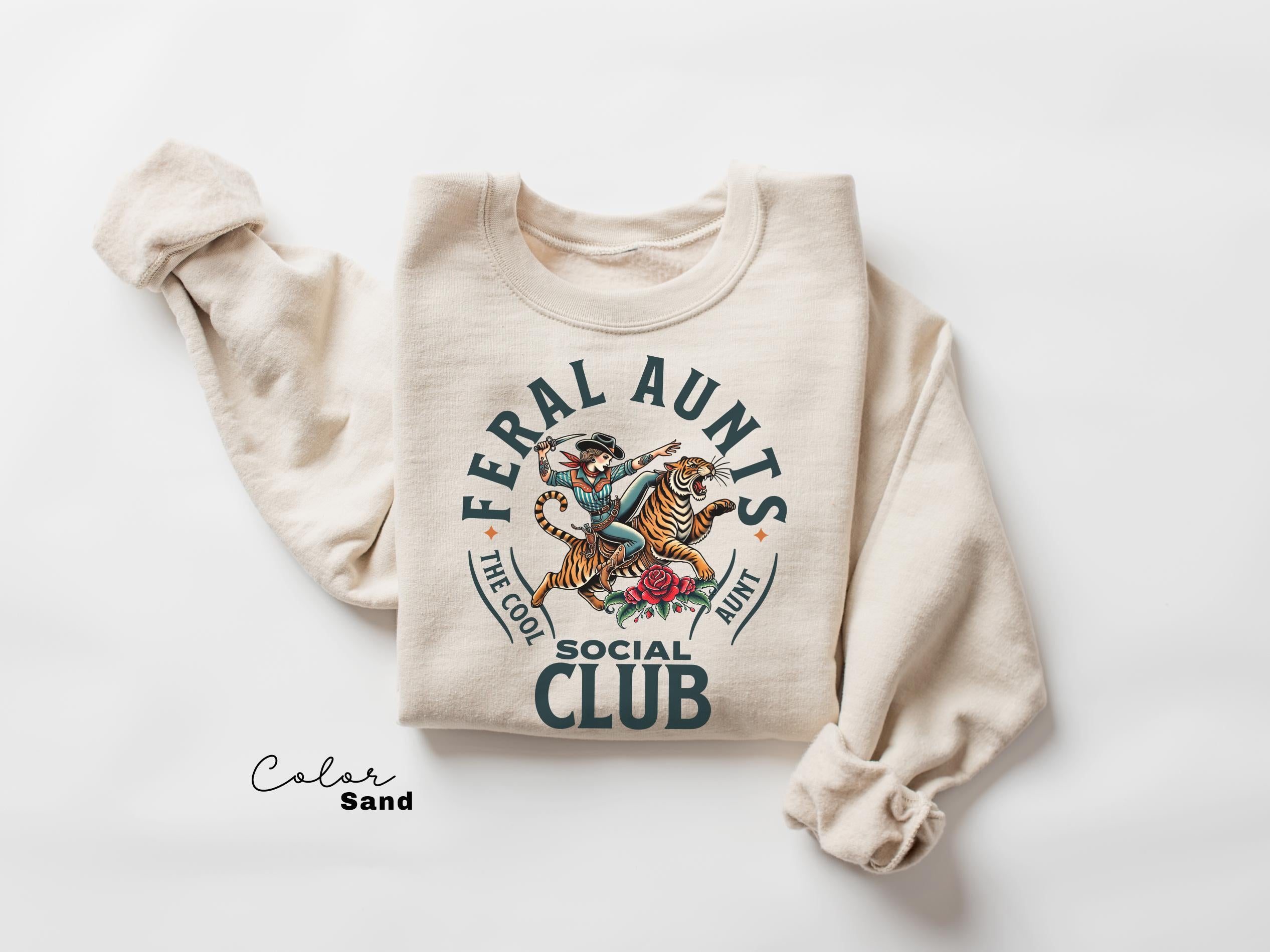 Feral Aunt Social Club Retro Tiger T-Shirt for Pregnancy Reveal