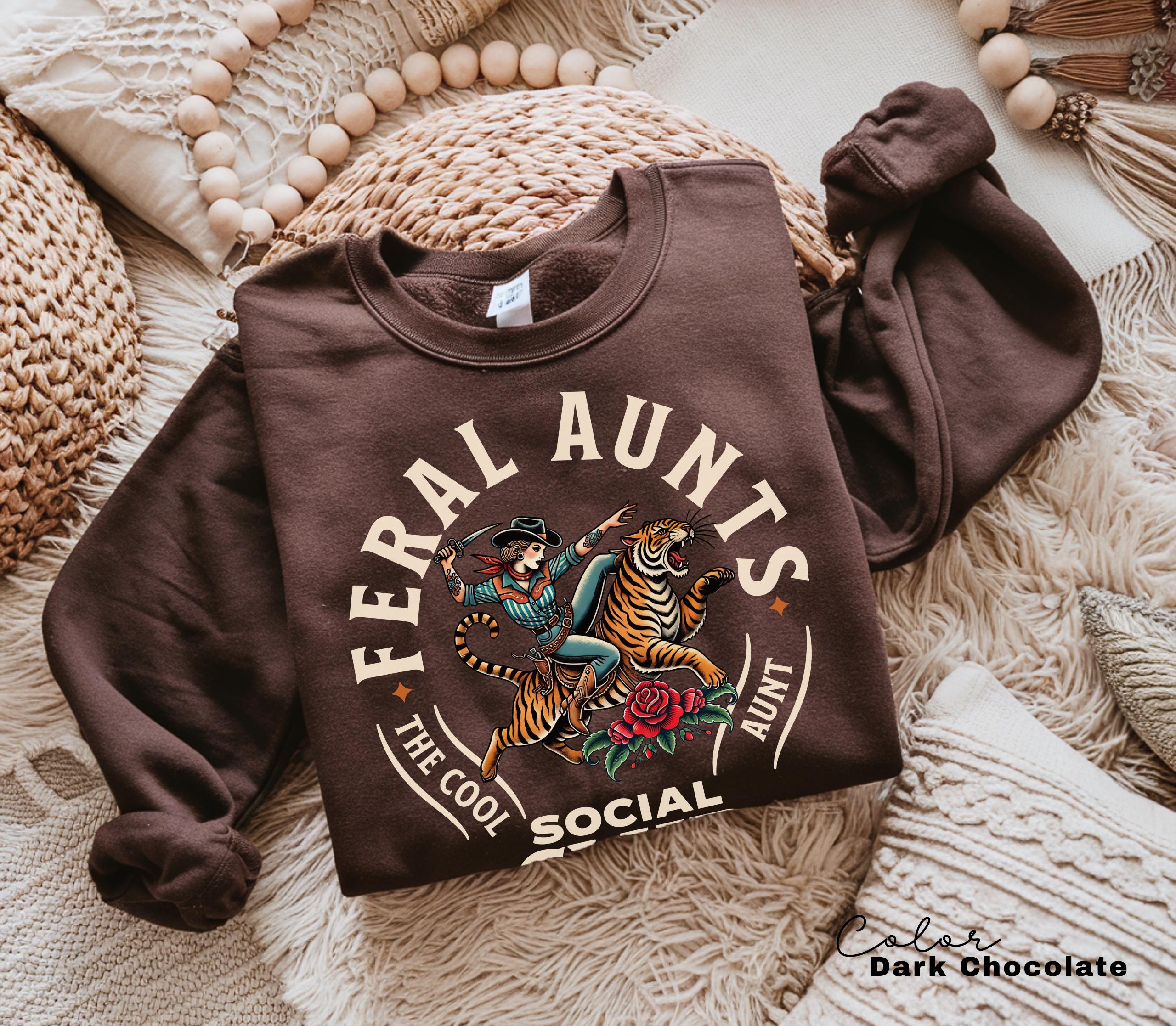 Feral Aunt Social Club Retro Tiger T-Shirt for Pregnancy Reveal