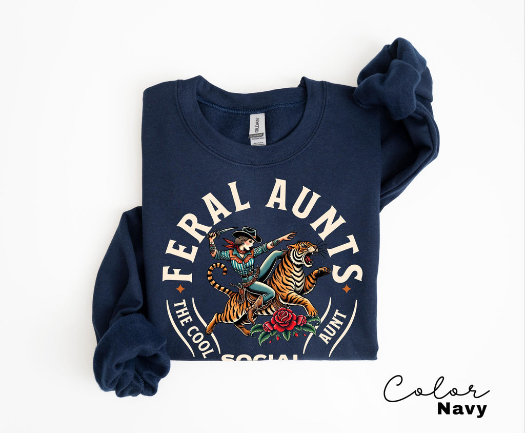 Feral Aunt Social Club Retro Tiger T-Shirt for Pregnancy Reveal