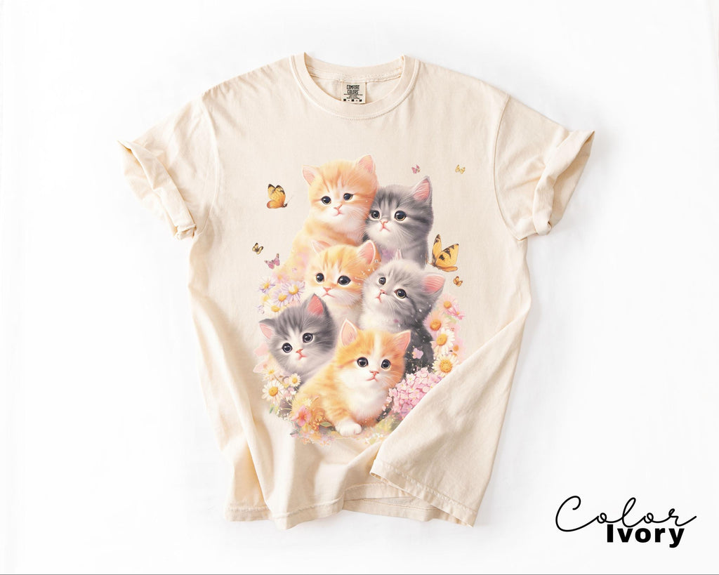 Retro Kitten Shirt Vintage Floral Cat Tee Cottagecore Cat Lover Gift