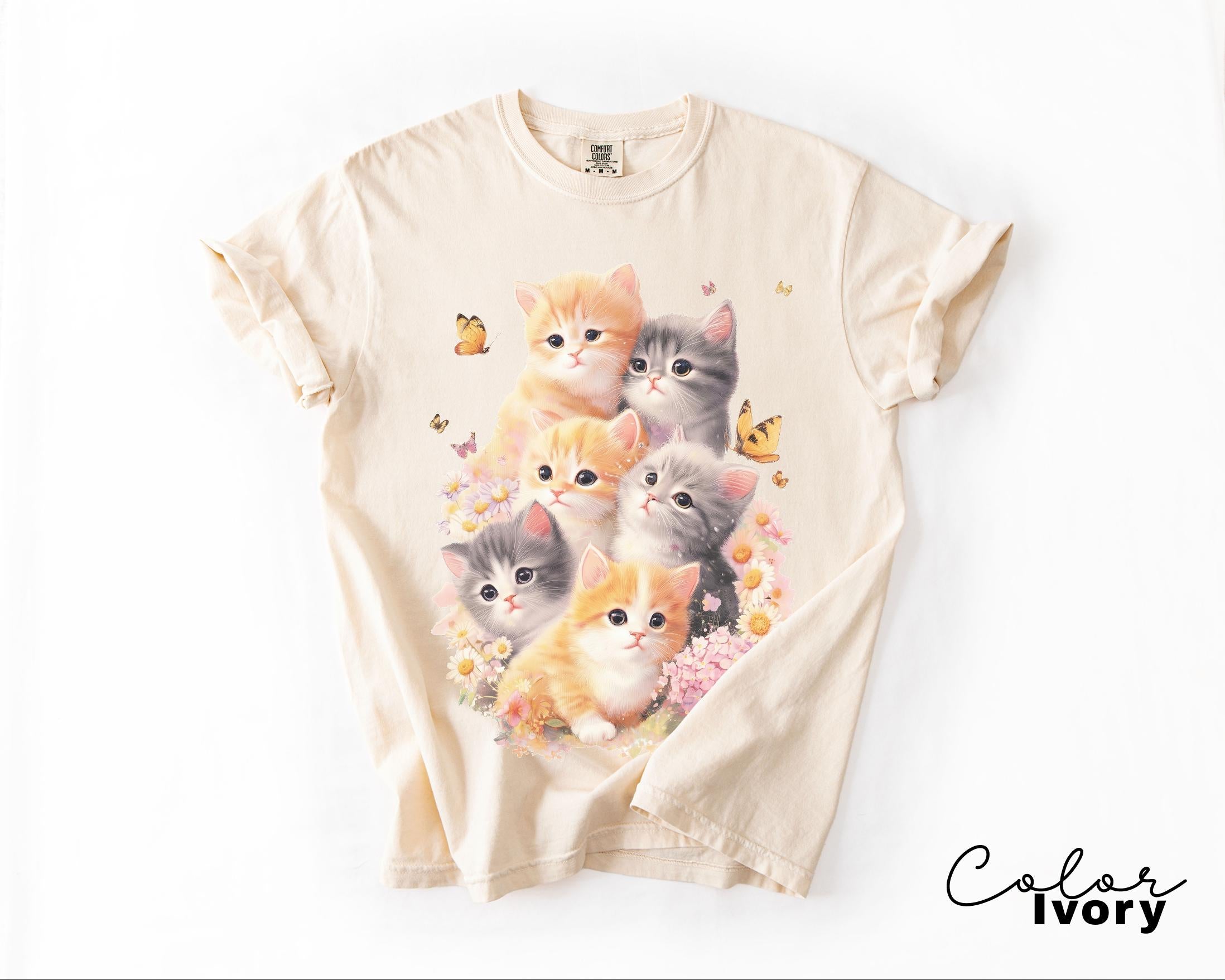 Retro Kitten Shirt Vintage Floral Cat Tee Cottagecore Cat Lover Gift