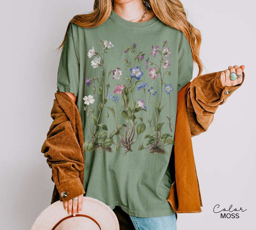 Vintage Wildflower Botanical Graphic Tee, Retro Cottagecore Comfort Colors® T-Shirt, Garden Flower Shirt
