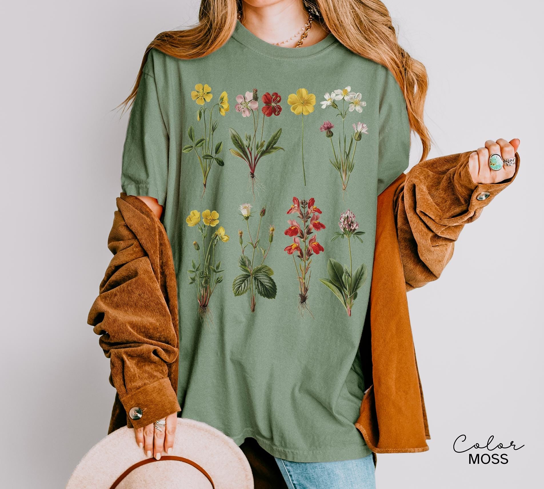 Vintage Wildflower Botanical Graphic Tee, Retro Cottagecore Comfort Colors® T-Shirt, Garden Flower Shirt