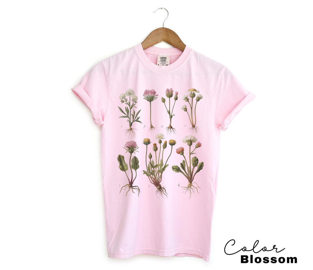 Vintage Wildflower Botanical Graphic Tee, Retro Cottagecore Comfort Colors® T-Shirt, Garden Flower Shirt