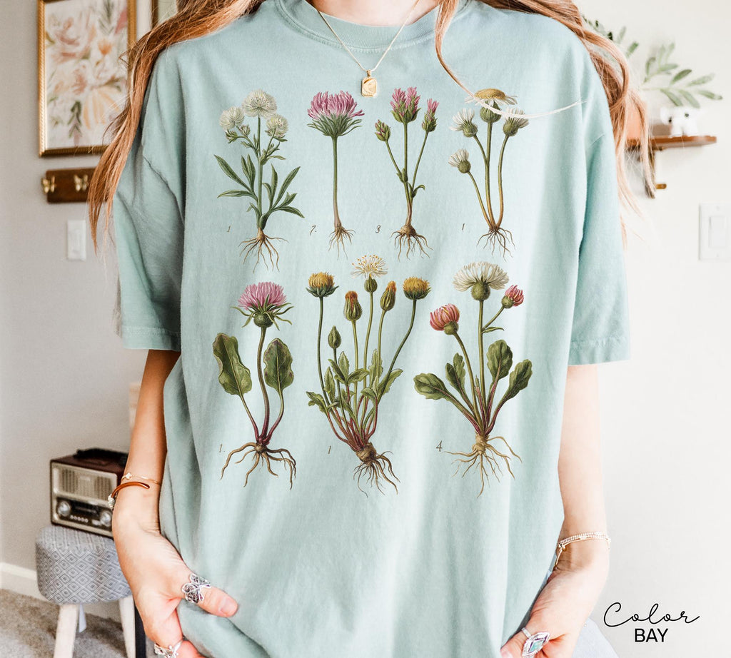 Vintage Wildflower Botanical Graphic Tee, Retro Cottagecore Comfort Colors® T-Shirt, Garden Flower Shirt