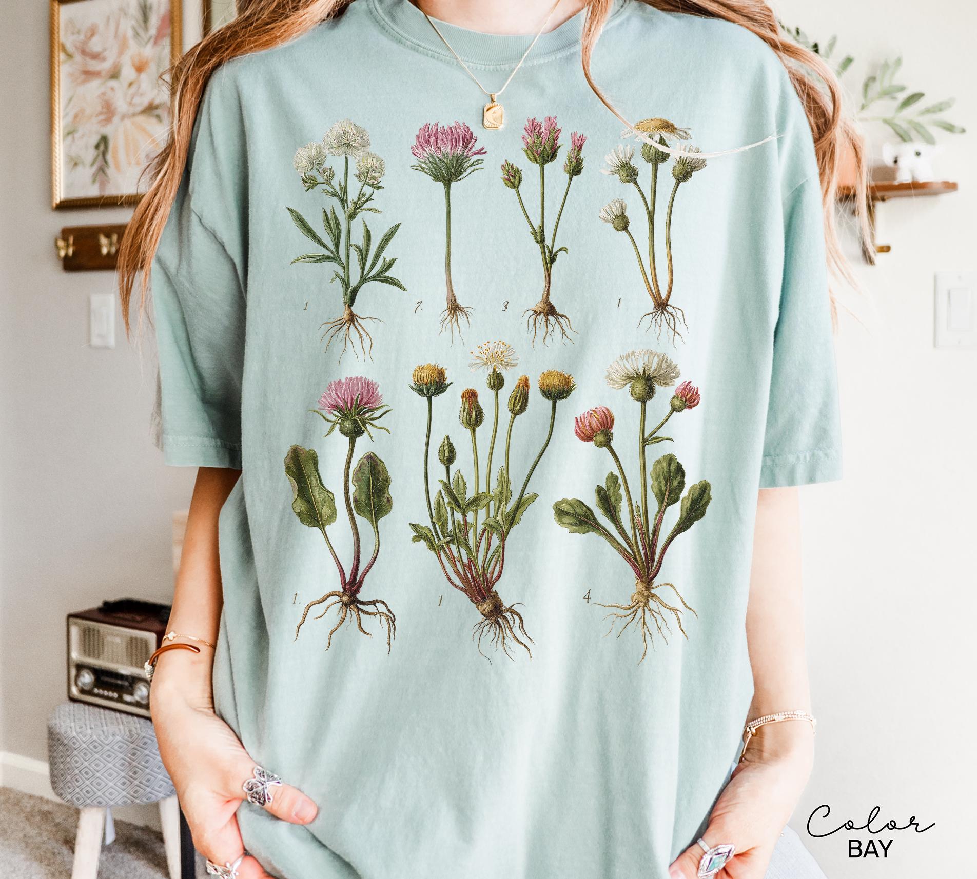 Vintage Wildflower Botanical Graphic Tee, Retro Cottagecore Comfort Colors® T-Shirt, Garden Flower Shirt