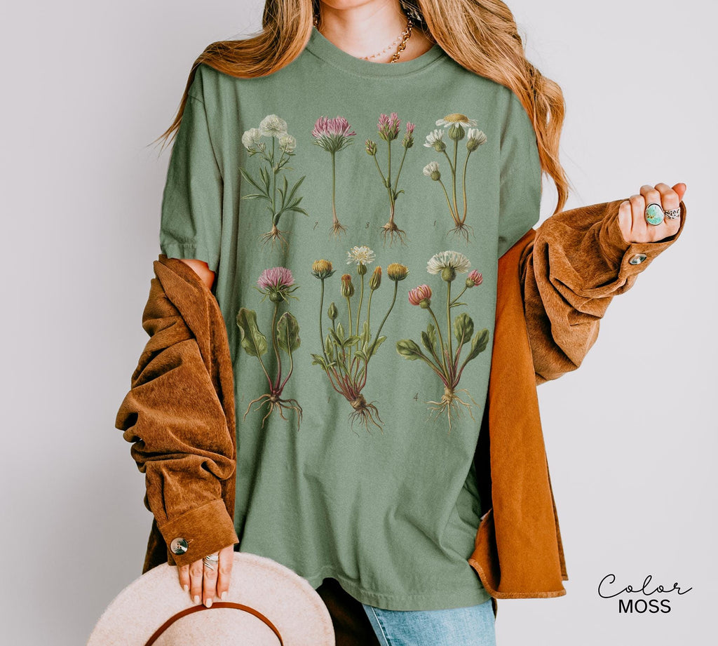 Vintage Wildflower Botanical Graphic Tee, Retro Cottagecore Comfort Colors® T-Shirt, Garden Flower Shirt