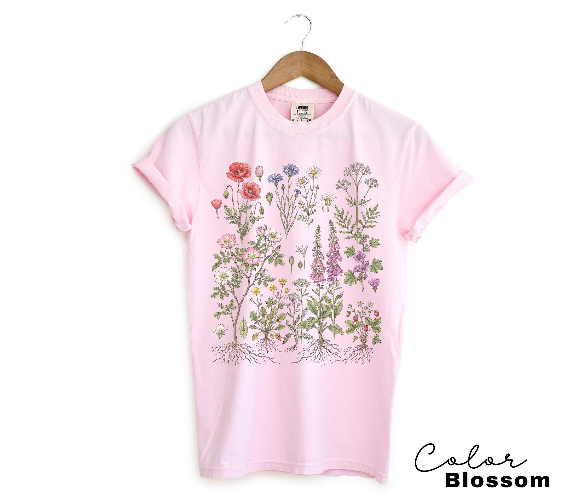 Vintage Wildflower Botanical Graphic Tee, Retro Cottagecore Comfort Colors® T-Shirt, Garden Flower Shirt