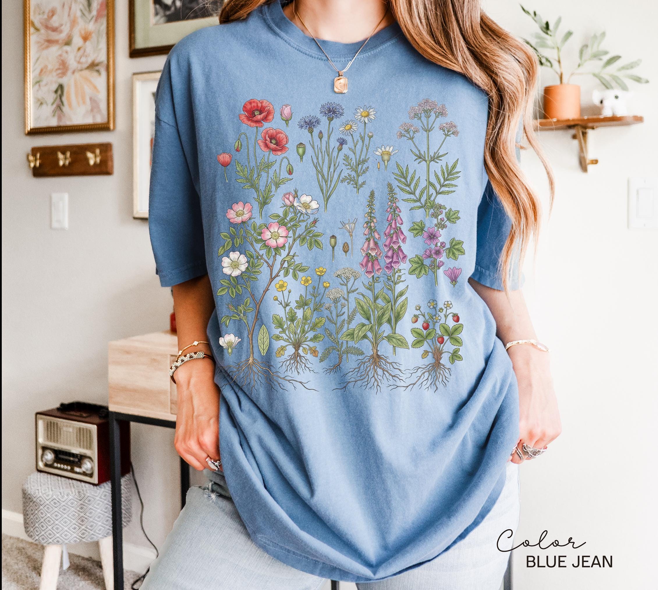 Vintage Wildflower Botanical Graphic Tee, Retro Cottagecore Comfort Colors® T-Shirt, Garden Flower Shirt