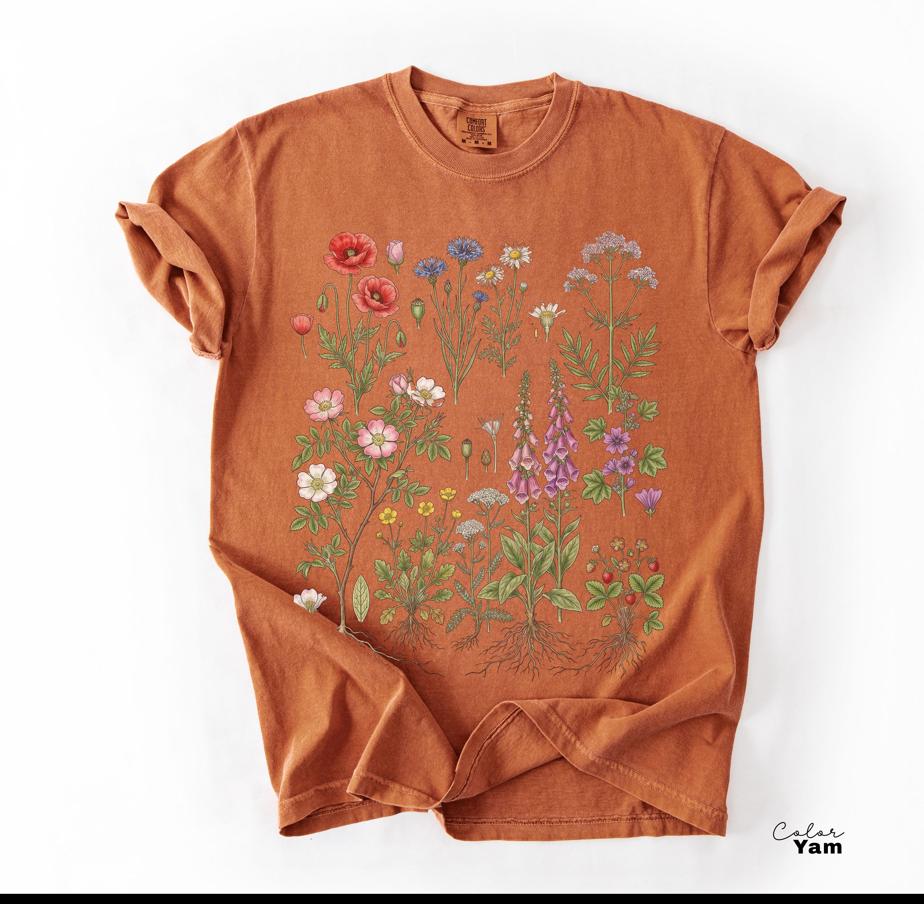 Vintage Wildflower Botanical Graphic Tee, Retro Cottagecore Comfort Colors® T-Shirt, Garden Flower Shirt