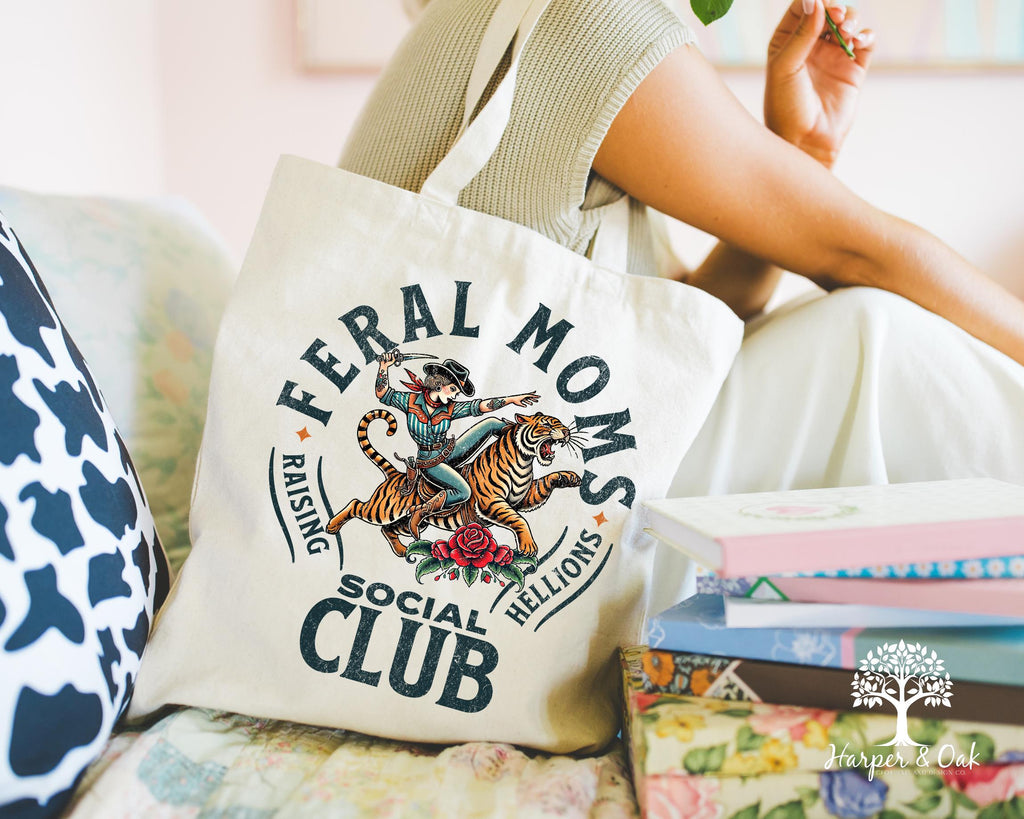 Feral Moms Social Club Tote Bag, Vintage Graphic Tote, Feral Mom Gift, Somebody's Feral Wife, Mom Life Tote, Trendy Mom Bag