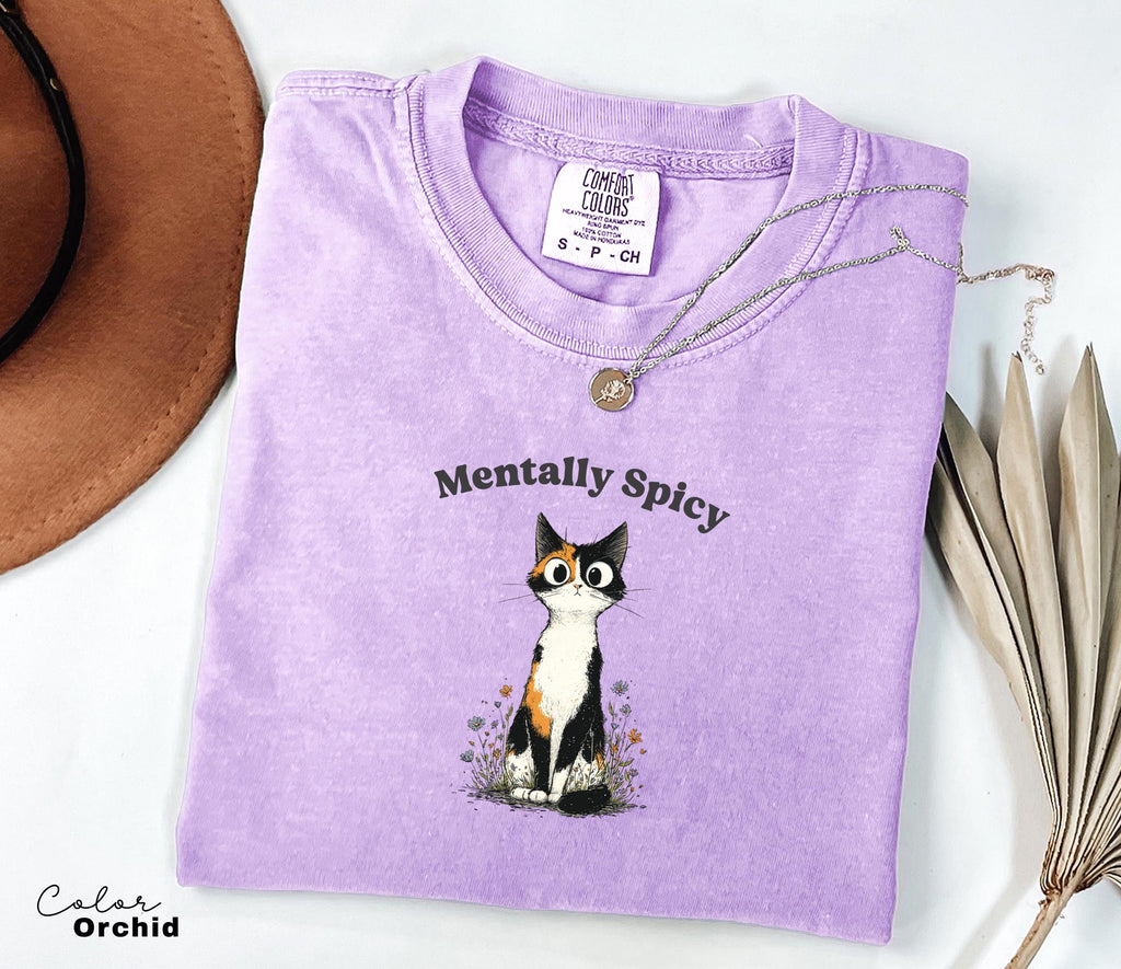 Funny Mental Health Cat Shirt, Mentally Spicy, Cute Cat Meme T-Shirt, Funny Sarcastic Kitten Tee, Comfort Colors