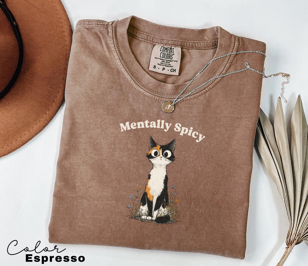 Funny Mental Health Cat Shirt, Mentally Spicy, Cute Cat Meme T-Shirt, Funny Sarcastic Kitten Tee, Comfort Colors