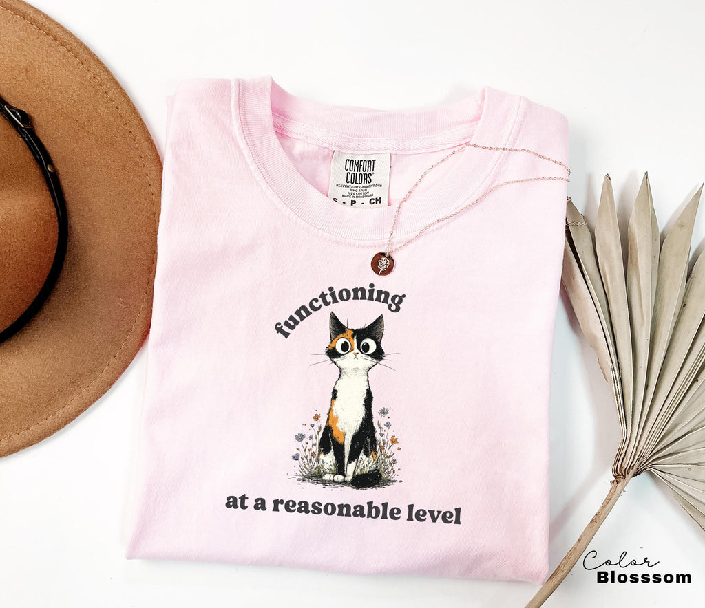 Funny Mental Health Cat Shirt, Functioning at a Reasonable Level, Cute Cat Meme T-Shirt, Funny Sarcastic Kitten Tee, Comfort Colors