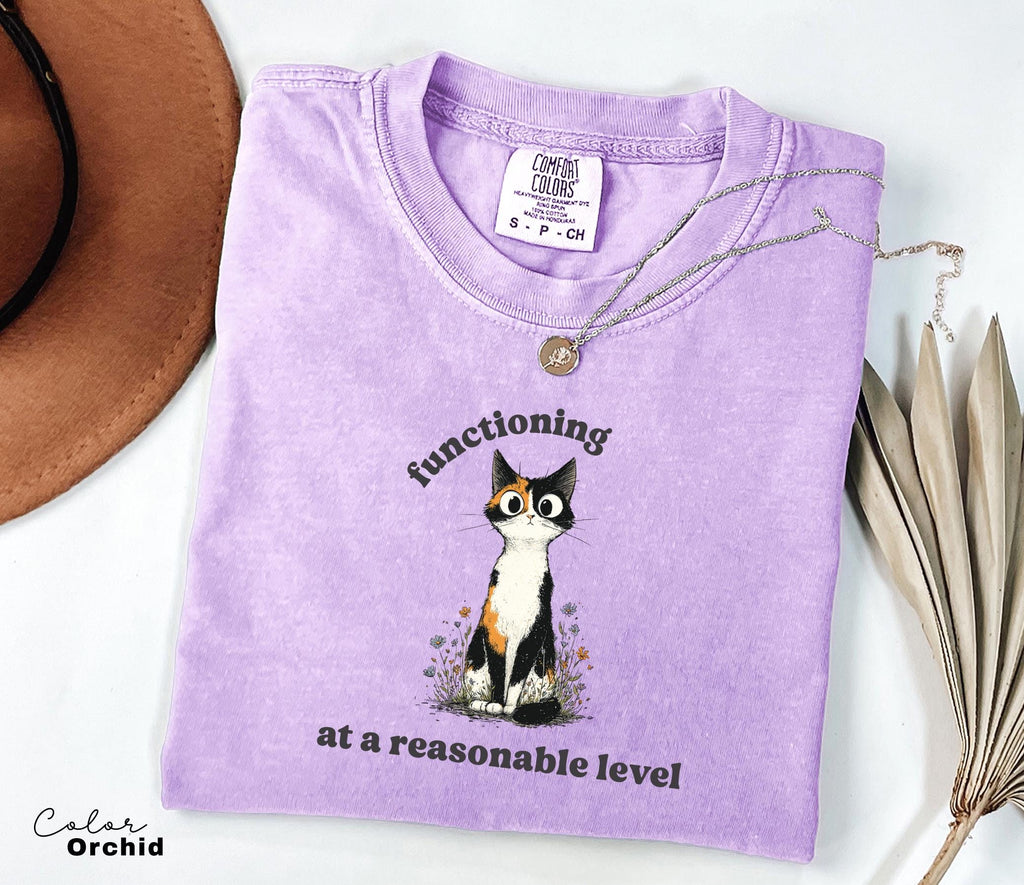 Funny Mental Health Cat Shirt, Functioning at a Reasonable Level, Cute Cat Meme T-Shirt, Funny Sarcastic Kitten Tee, Comfort Colors