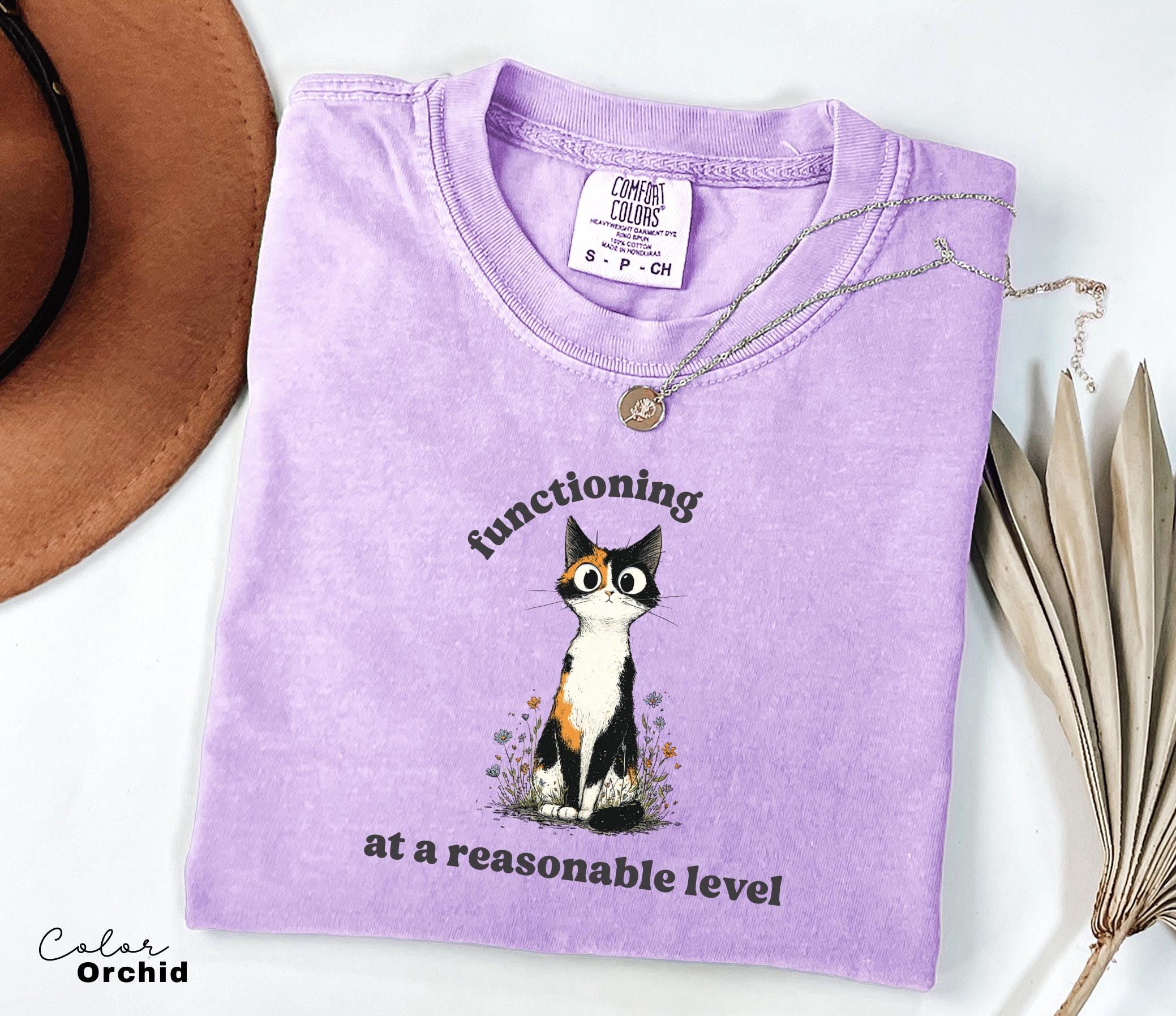 Funny Mental Health Cat Shirt, Functioning at a Reasonable Level, Cute Cat Meme T-Shirt, Funny Sarcastic Kitten Tee, Comfort Colors