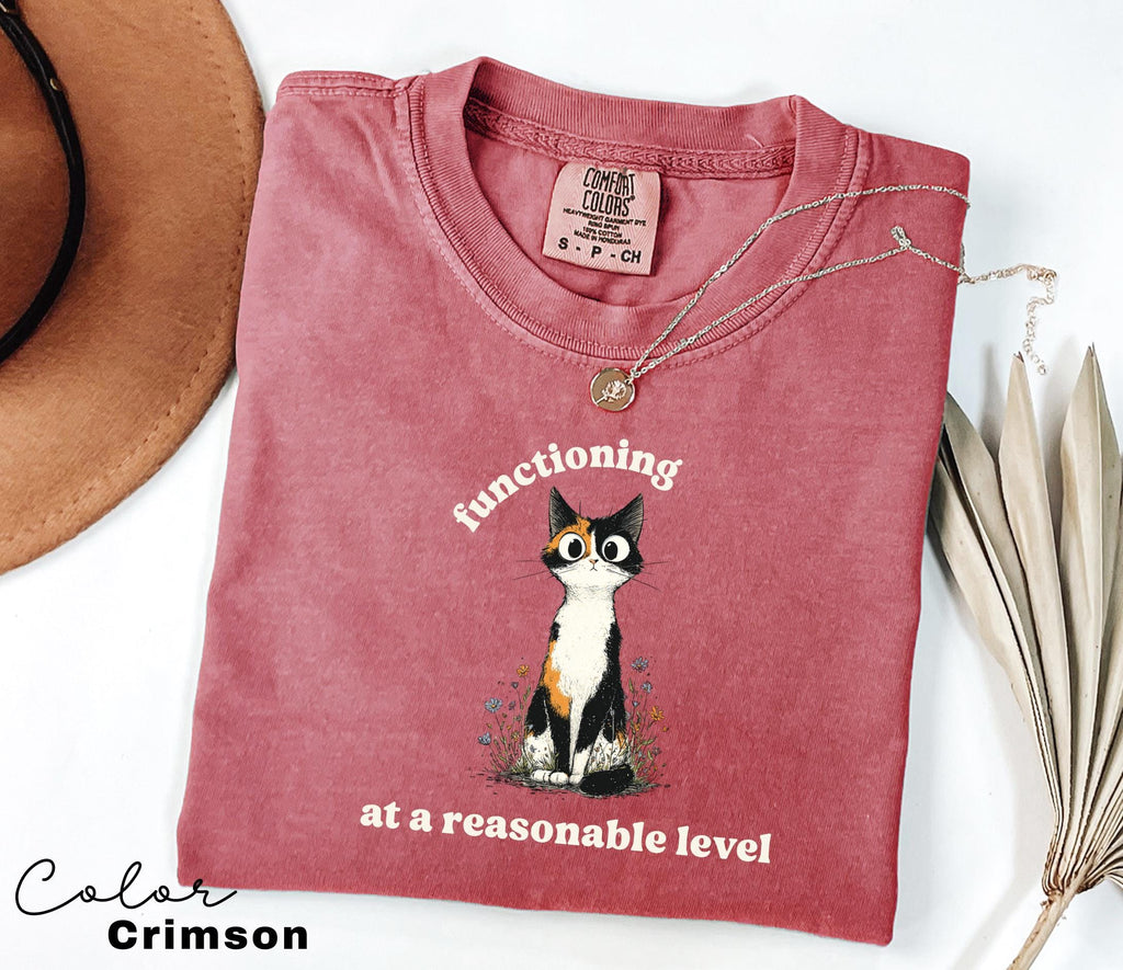 Funny Mental Health Cat Shirt, Functioning at a Reasonable Level, Cute Cat Meme T-Shirt, Funny Sarcastic Kitten Tee, Comfort Colors