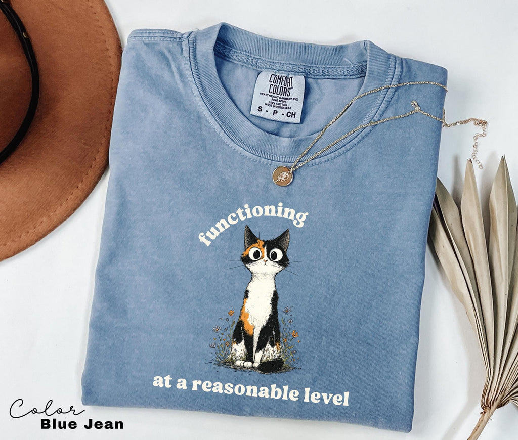 Funny Mental Health Cat Shirt, Functioning at a Reasonable Level, Cute Cat Meme T-Shirt, Funny Sarcastic Kitten Tee, Comfort Colors