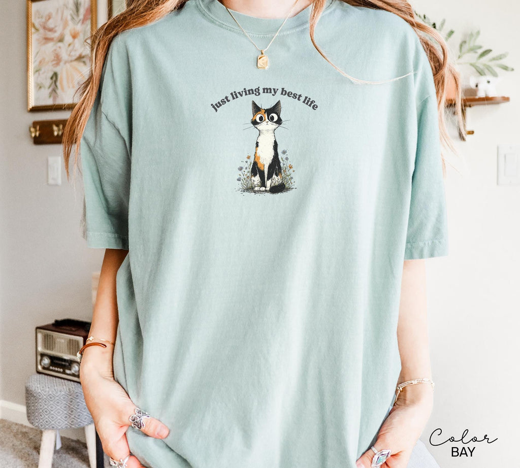 Funny Mental Health Cat Shirt, Living My Best Life, Cute Cat Meme T-Shirt, Funny Sarcastic Kitten Tee, Comfort Colors