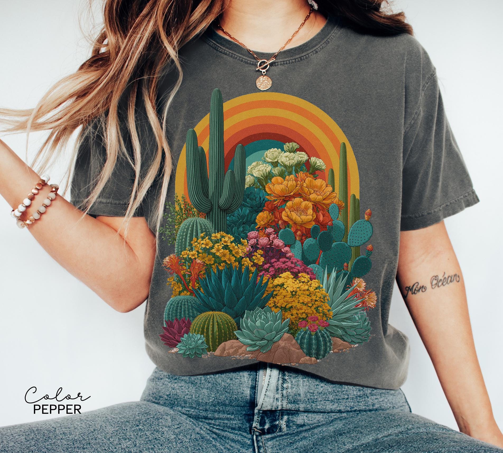 Desert Cactus Shirt, Southwest Cactus Tee, Boho Western Shirt, Arizona Desert Graphic Tee, Retro Desert Shirt