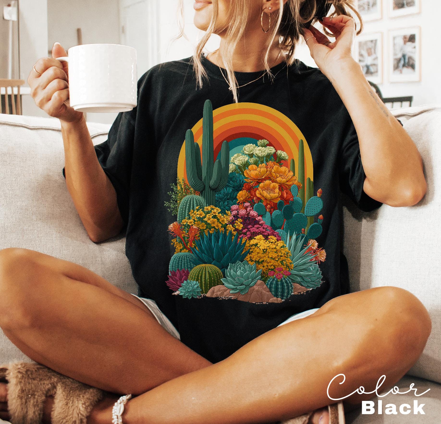 Desert Cactus Shirt, Southwest Cactus Tee, Boho Western Shirt, Arizona Desert Graphic Tee, Retro Desert Shirt