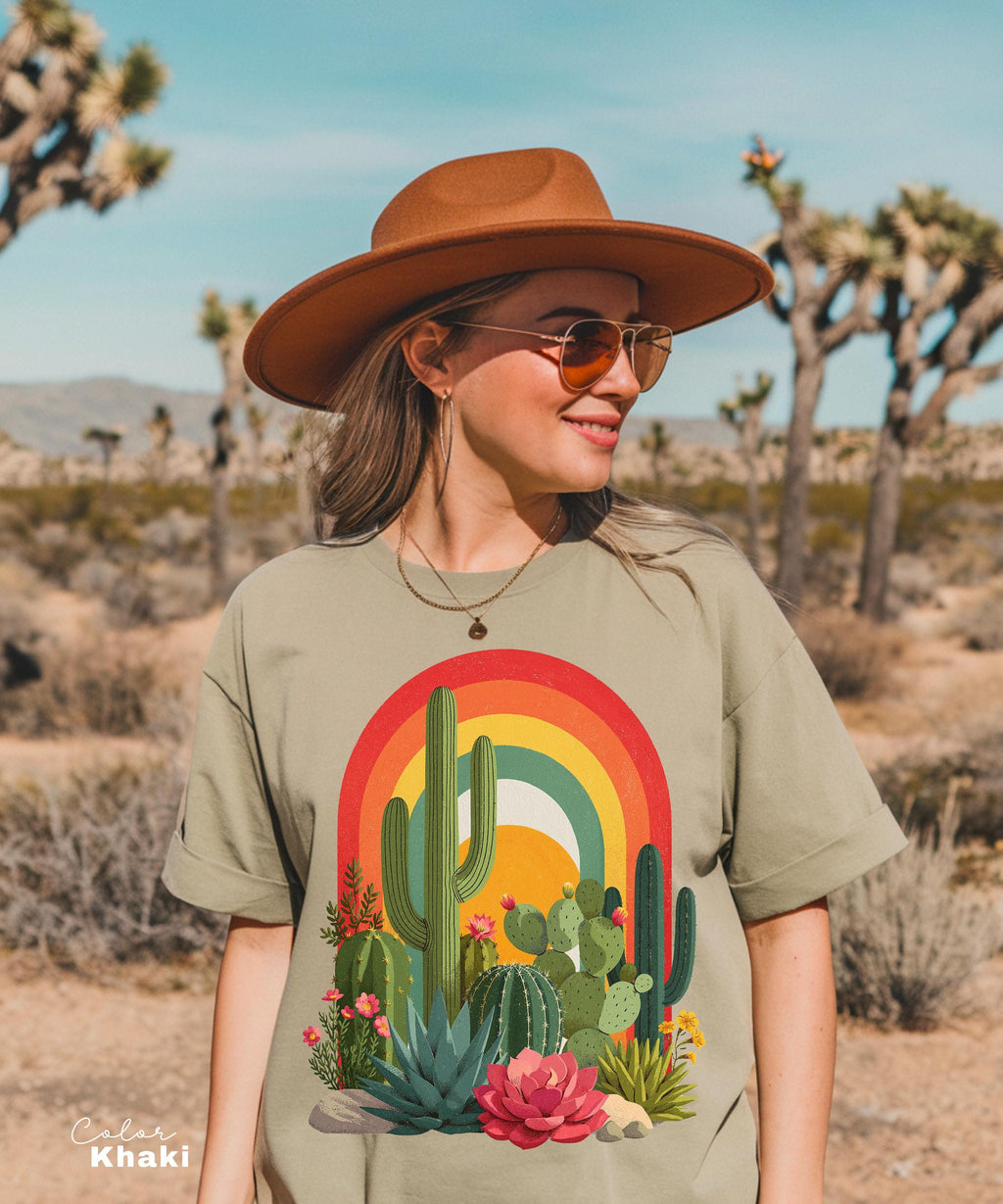 Desert Cactus Shirt, Southwest Cactus Tee, Boho Western Shirt, Arizona Desert Graphic Tee, Retro Desert Shirt