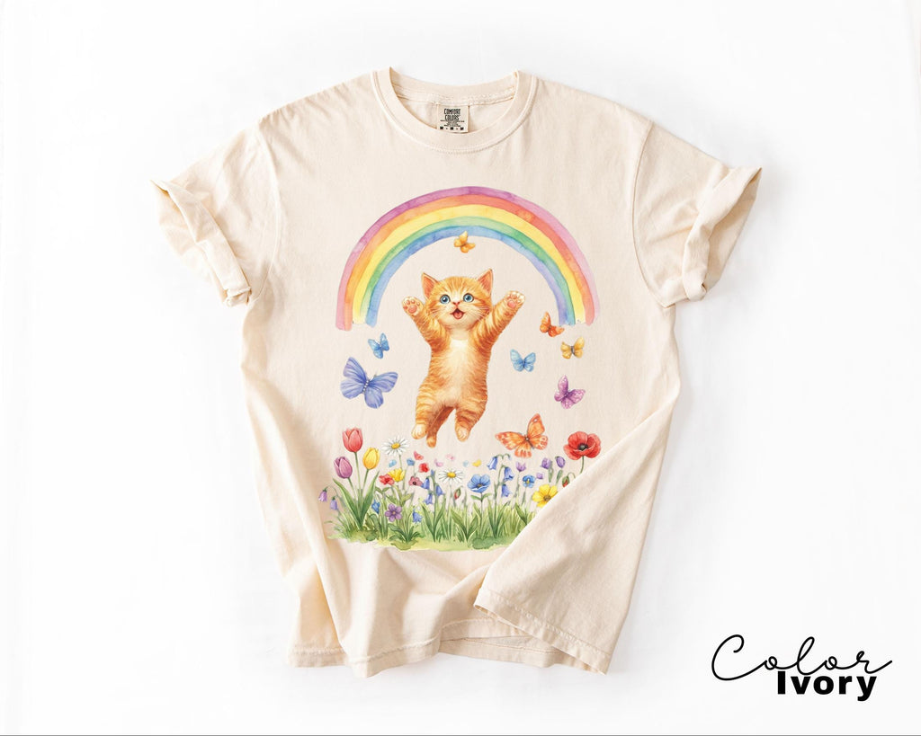 Retro Kitten Shirt Rainbow Shirt, Cat Lover Gift, Spring Cat Shirt, Colorful Kitten Spring Tee