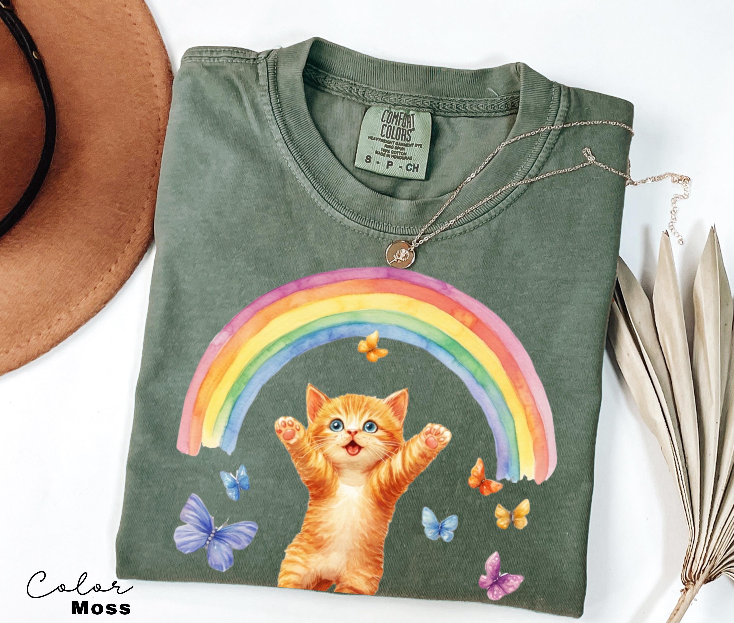 Retro Kitten Shirt Rainbow Shirt, Cat Lover Gift, Spring Cat Shirt, Colorful Kitten Spring Tee