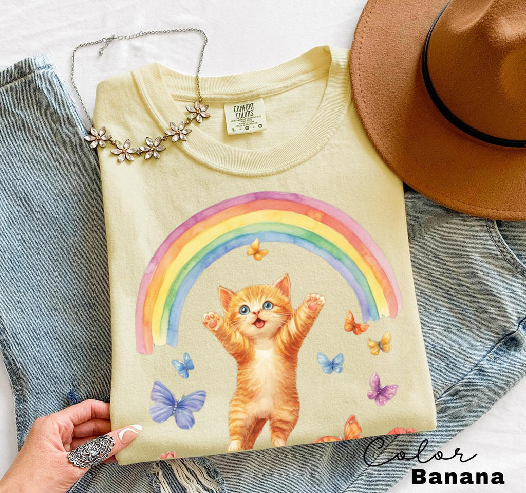 Retro Kitten Shirt Rainbow Shirt, Cat Lover Gift, Spring Cat Shirt, Colorful Kitten Spring Tee