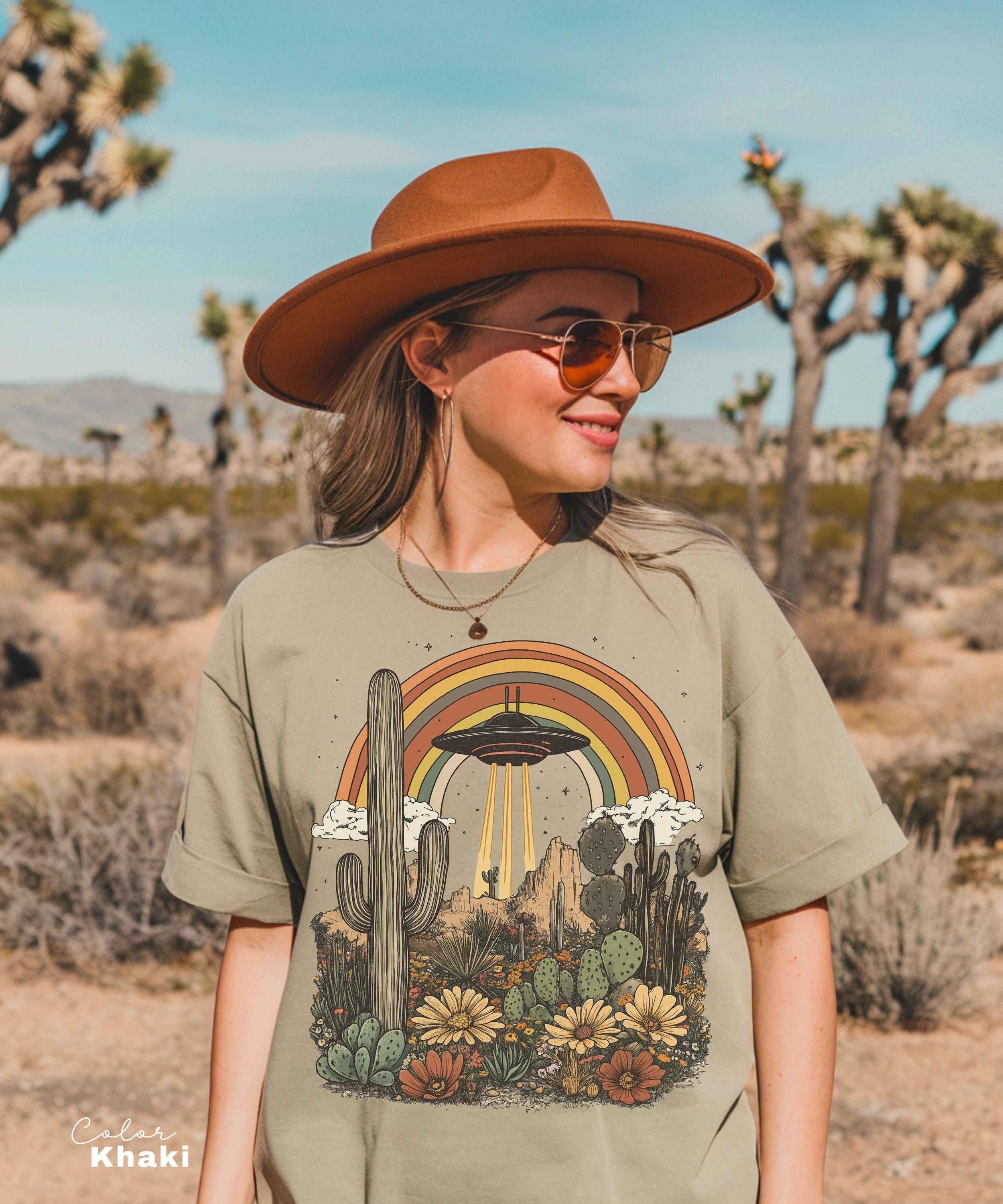 UFO Retro Desert Shirt, Western Comfort Colors T-Shirt, Vintage Rodeo Graphic Tee, New Mexico, Arizona Desert, Cactus, Rainbow Tee