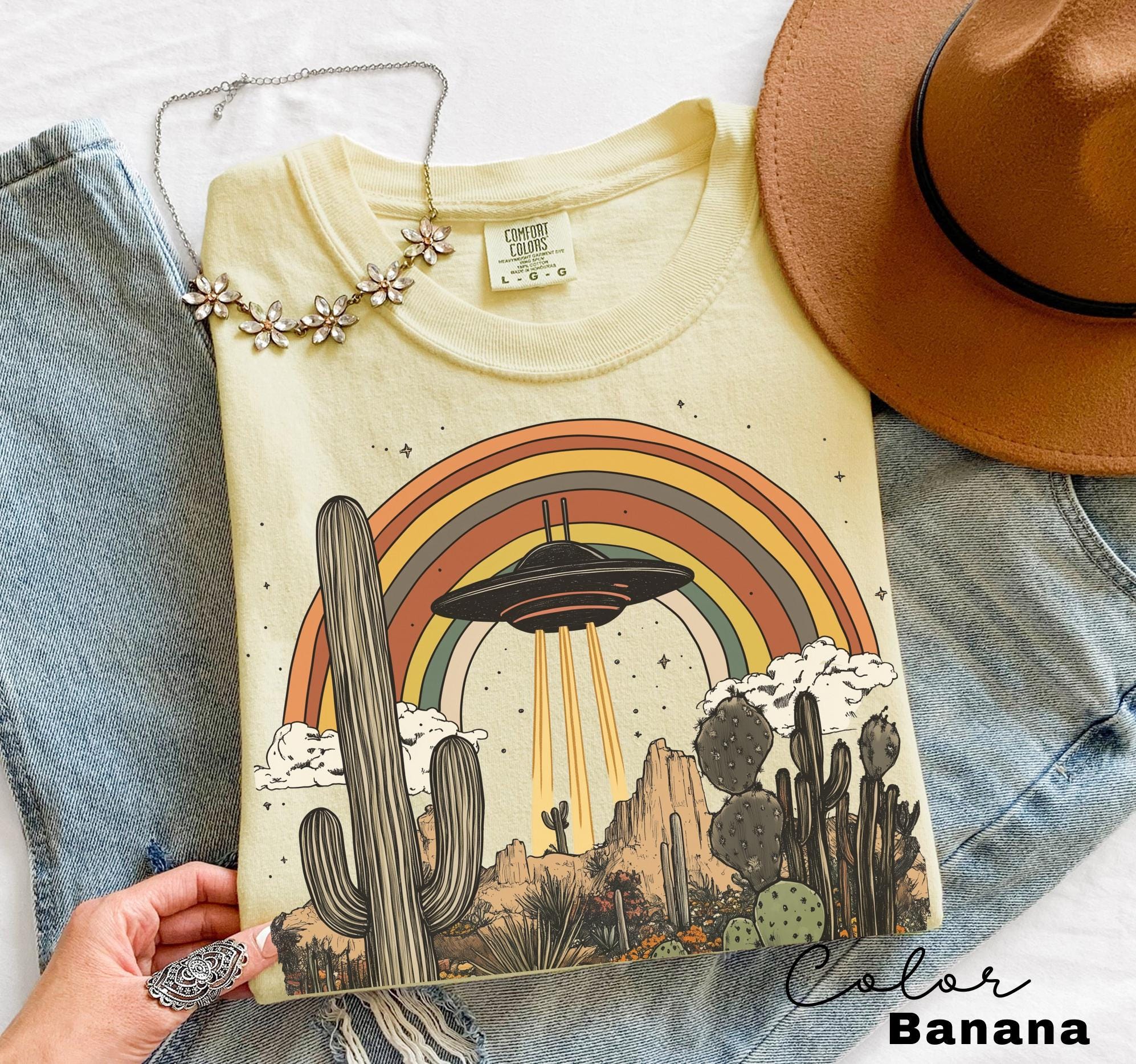 UFO Retro Desert Shirt, Western Comfort Colors T-Shirt, Vintage Rodeo Graphic Tee, New Mexico, Arizona Desert, Cactus, Rainbow Tee