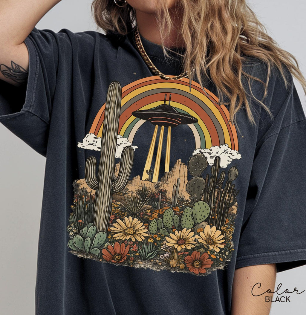 UFO Retro Desert Shirt, Western Comfort Colors T-Shirt, Vintage Rodeo Graphic Tee, New Mexico, Arizona Desert, Cactus, Rainbow Tee