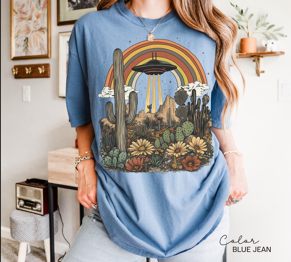 UFO Retro Desert Shirt, Western Comfort Colors T-Shirt, Vintage Rodeo Graphic Tee, New Mexico, Arizona Desert, Cactus, Rainbow Tee