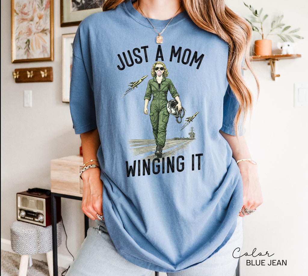 Just a Mom Winging It Funny Retro Mom T-Shirt