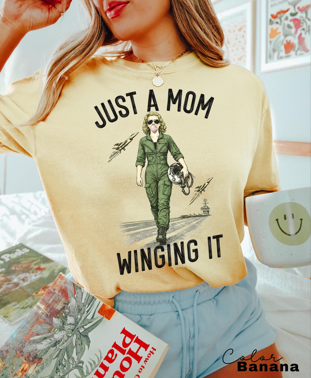 Just a Mom Winging It, Funny Retro Mom T-Shirt, Snarky Sarcastic Funny Mental Health Shirt