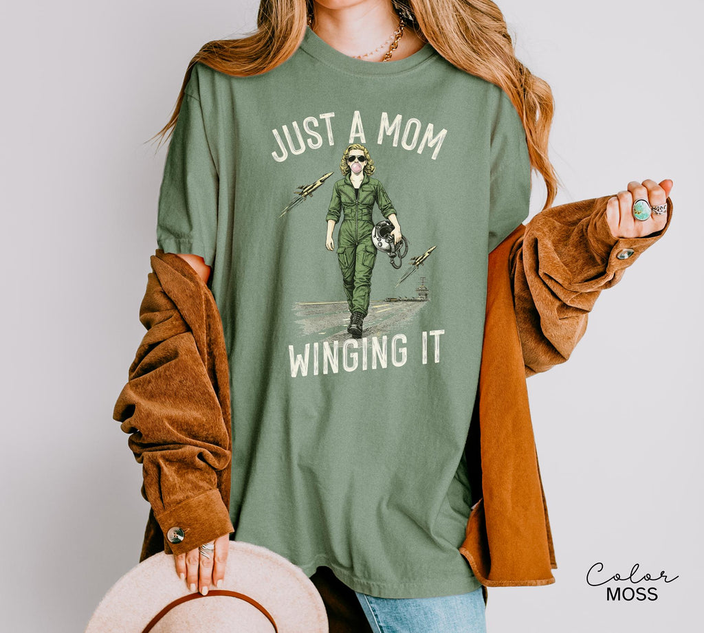 Just a Mom Winging It Funny Retro Mom T-Shirt