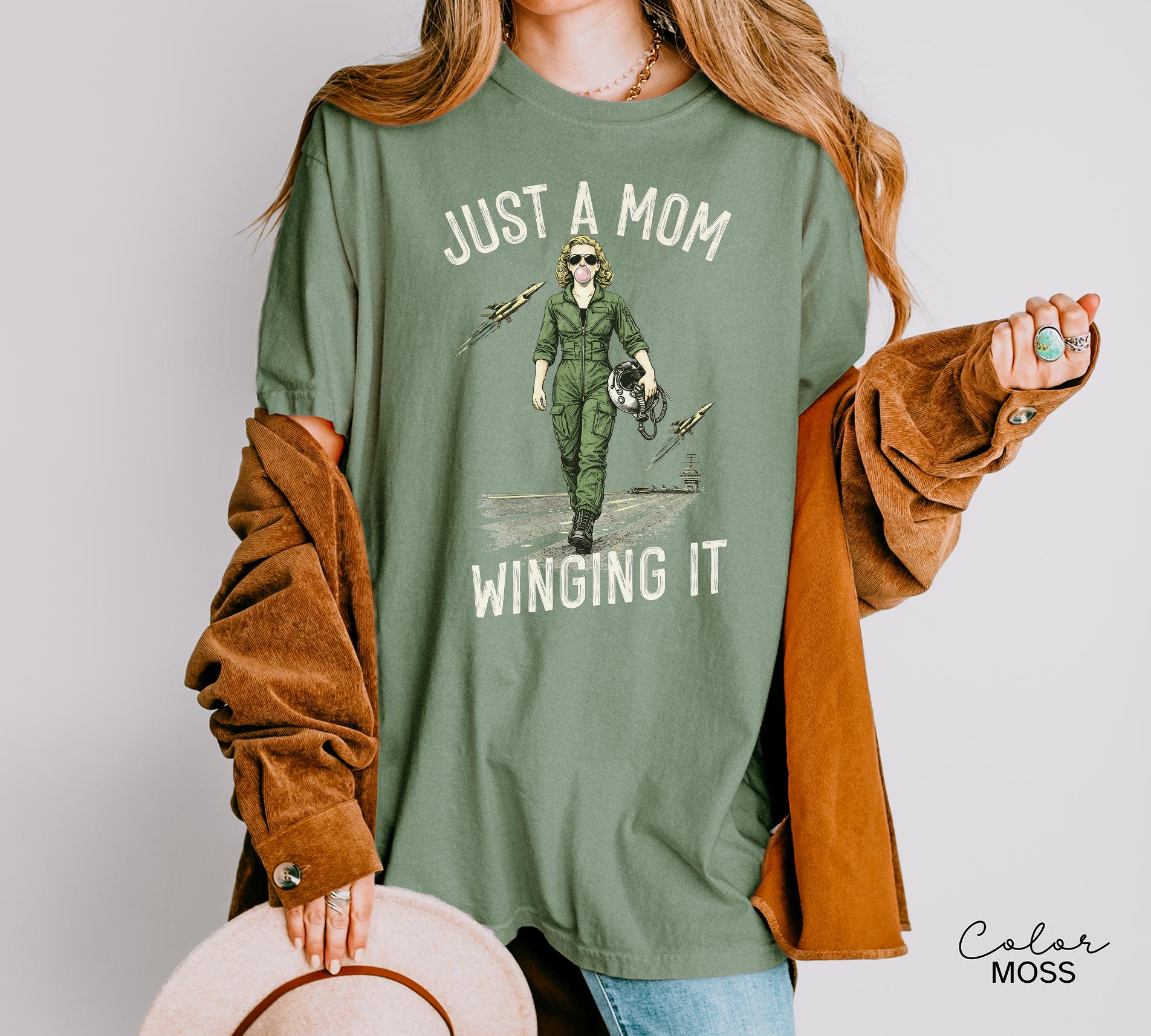 Just a Mom Winging It Funny Retro Mom T-Shirt
