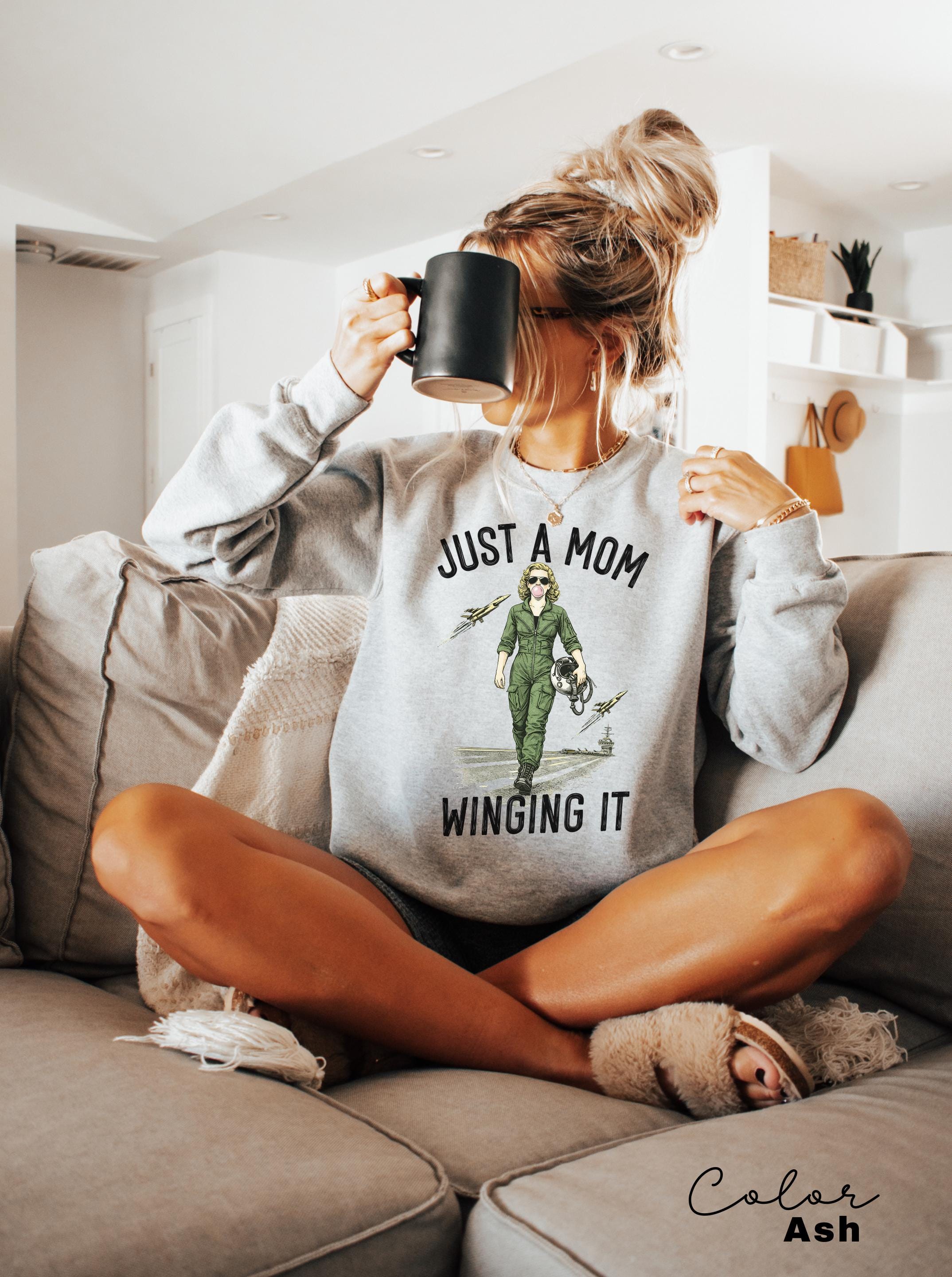 Just a Mom Winging It Funny Retro Mom T-Shirt