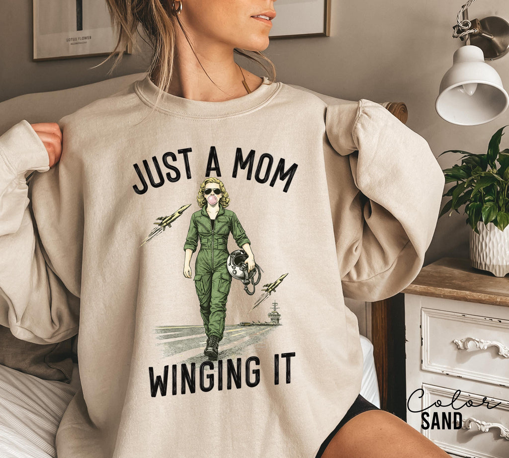 Just a Mom Winging It, Funny Retro Mom T-Shirt, Snarky Sarcastic Funny Mental Health Shirt