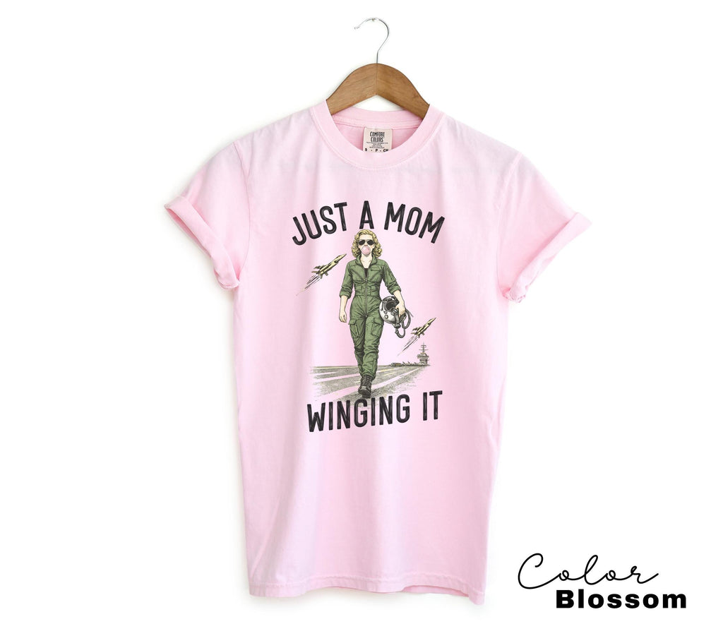 Just a Mom Winging It, Funny Retro Mom T-Shirt, Snarky Sarcastic Funny Mental Health Shirt