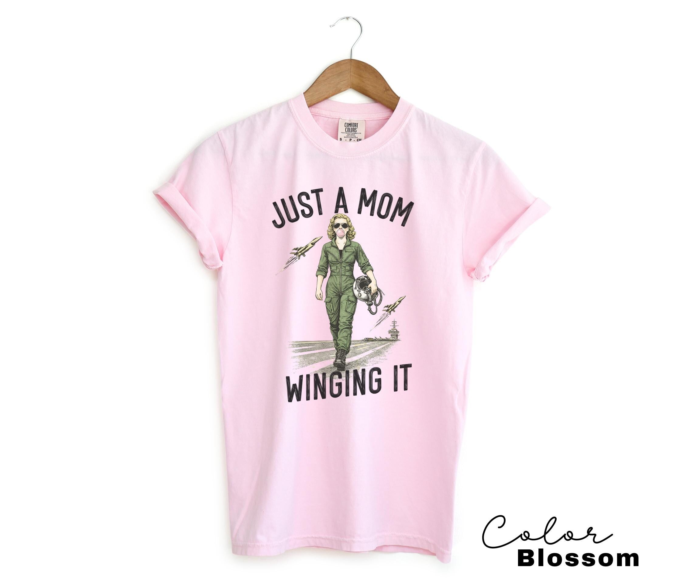 Just a Mom Winging It, Funny Retro Mom T-Shirt, Snarky Sarcastic Funny Mental Health Shirt