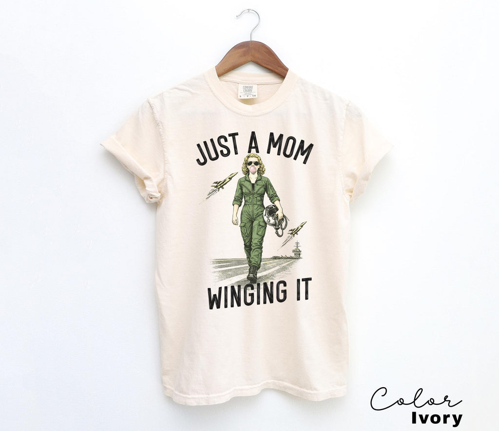 Just a Mom Winging It, Funny Retro Mom T-Shirt, Snarky Sarcastic Funny Mental Health Shirt
