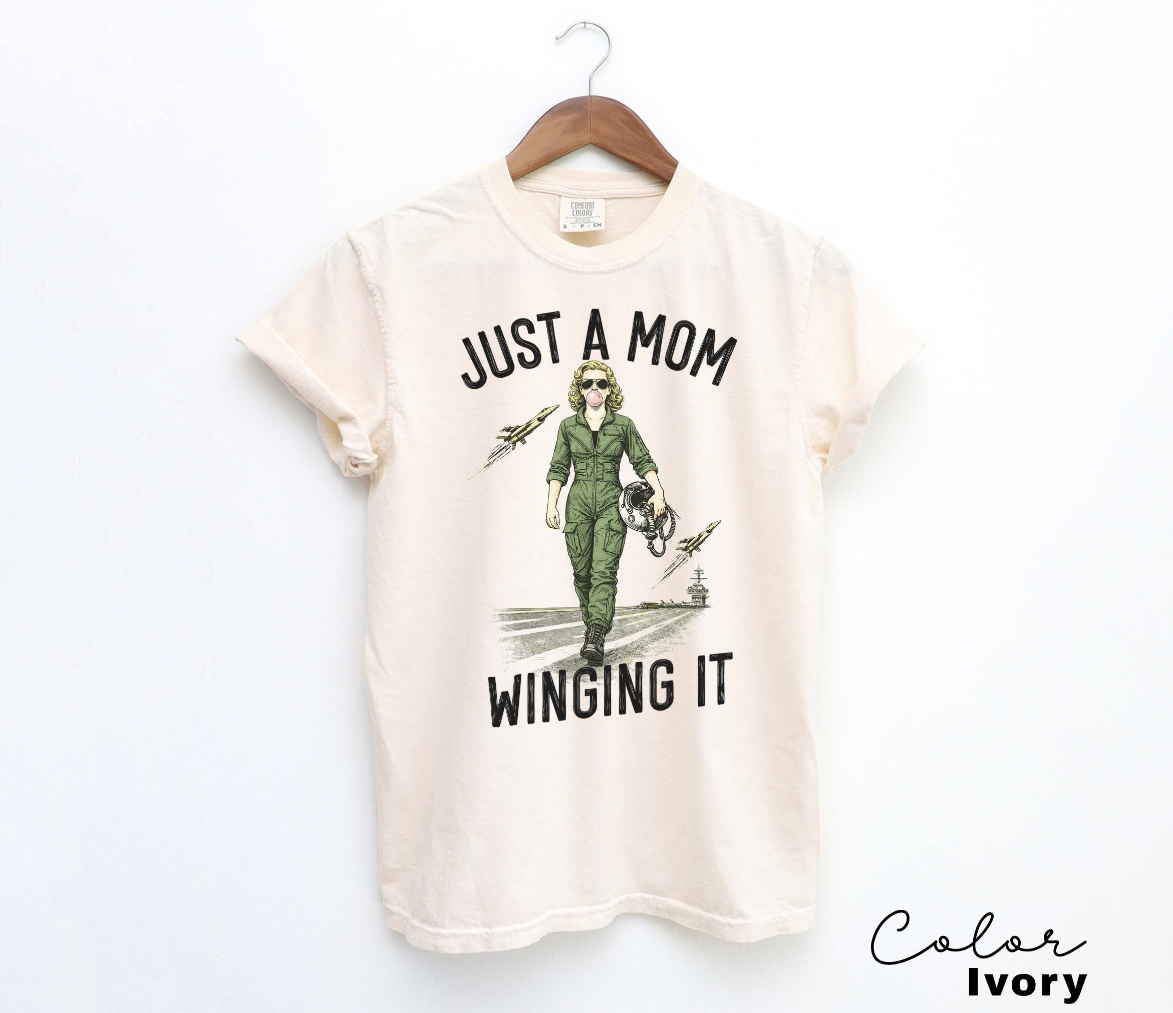 Just a Mom Winging It, Funny Retro Mom T-Shirt, Snarky Sarcastic Funny Mental Health Shirt